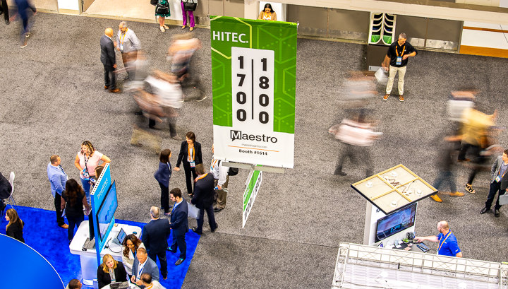 Seen from above, the HITEC expo seems to be in constant motion.