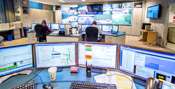 Inside the control room of the Illinois Tollway system in Downers Grove.