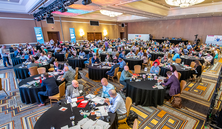 An elevated view of a corporate working session, part of leadership summit in Scottsdale, AZ.