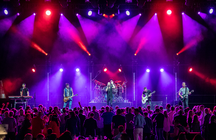 The band Daughtry play a concert for attendees to a hospitality technology trade show at The Armory in Minneapolis.