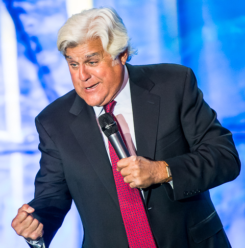 Comedian Jay Leno performs for a private corporate audience in Southern California.