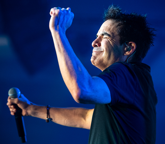 Patrick Monahan of the band Train dances during a corporate show in San Francisco.