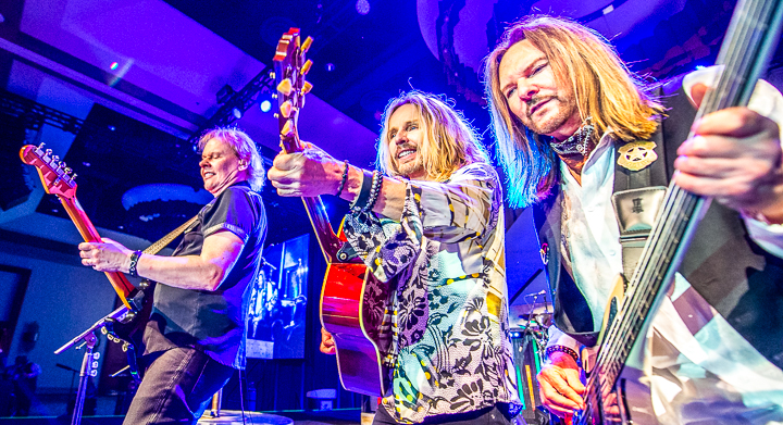 James Young, Tommy Shaw, and Ricky Phillips of Styx perform during a private corporate show in Colorado.