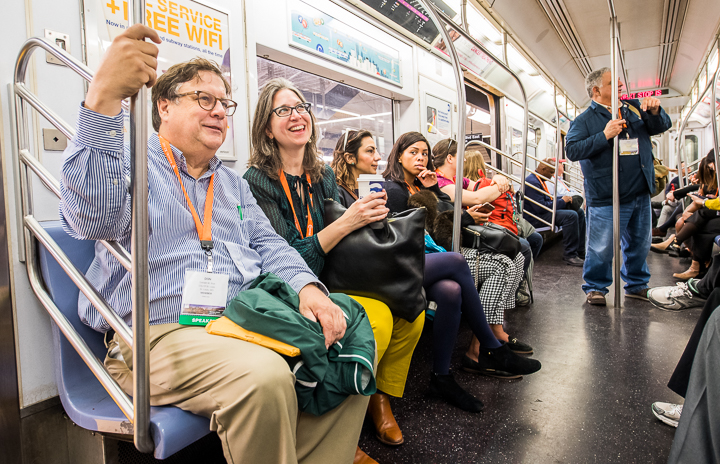 On their way to a walking tour of Brooklyn for planners, these National Planning Conference attendees ride New York's subway.