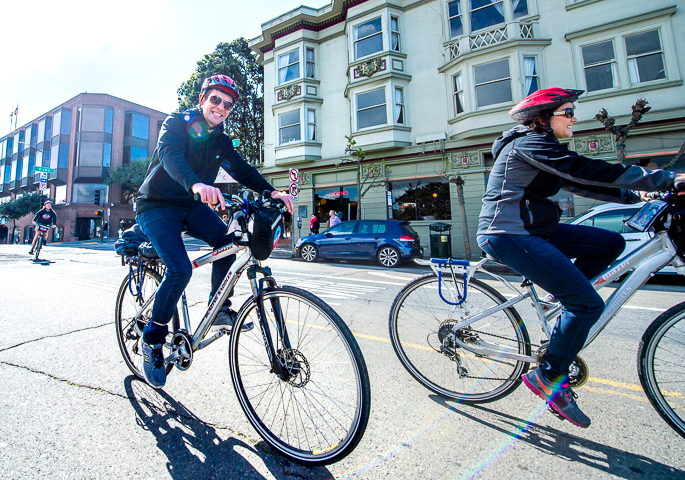 Sales conference attendees enjoy a hosted bike activity through San Francisco's Marina neighborhood.