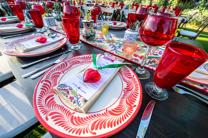 A place setting for an outdoor dinner at Flora Farms in Mexico.