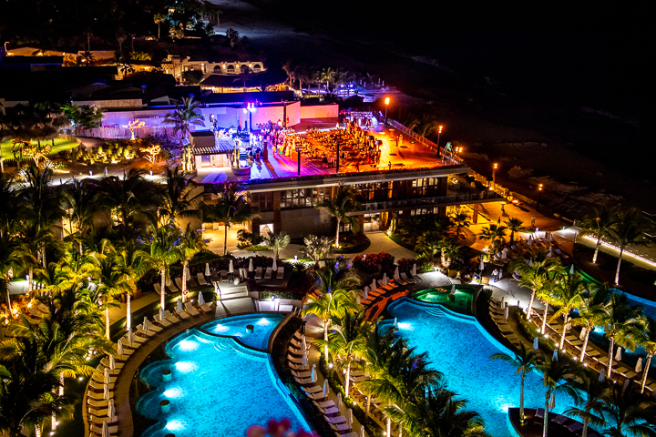 A party for a corporate conference on the terrace at an ocean-front hotel in Mexico.