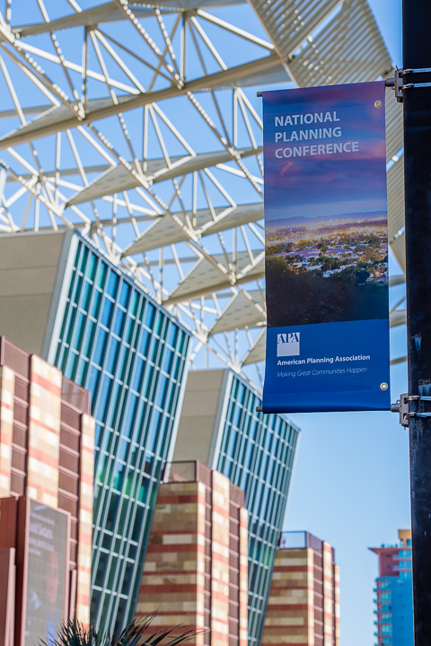 A street sign in Phoenix, AZ advertises the American Planning Association's annual National Planning Conference.