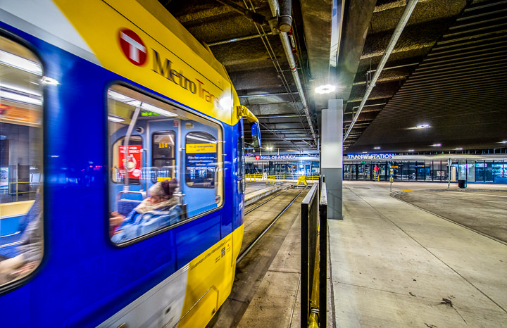 A Metro Transit Blue Line train pulls into the Mall of America station.